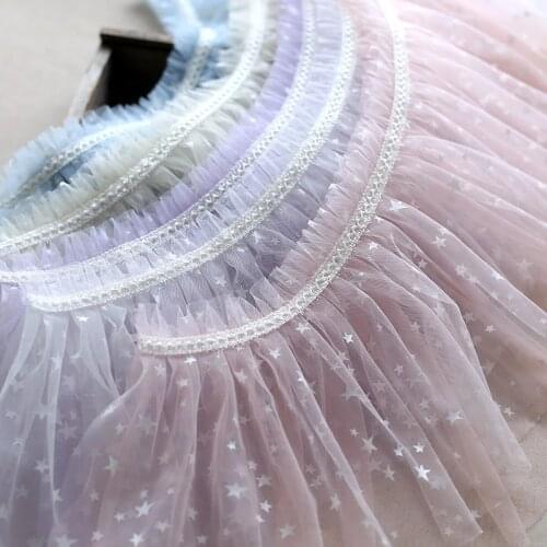 1M Embroidery Star Lace Fabric Bridal Dress 25cm Ribbon Sewing Trim 3D Flower Lace Material Wedding Organza Fabric Decor PL29