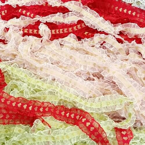 10Yards 28MM Double Side Gold Wire Love Yarn Elastic Force Band Lace Wave Edge Ribbons Hair Bows DIY Packaging Party Material