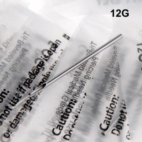 100PC 12G Disposable Tattoo Sterile Body Piercing Needles 12G With Box For Ear Nose Navel Nipple Free Shipping BN-12G