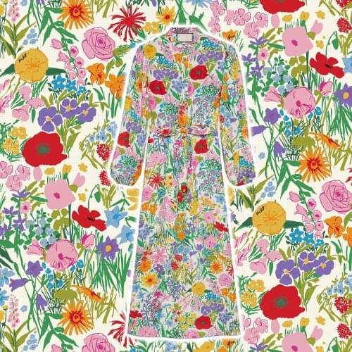 145cm*100cm Polyester stretch satin fabric European brand G series floral pattern digital printing skirt shirt sewing fabric