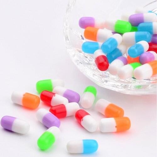 50pcs Mixed Color Half Dirlled Resin Column Pill Beads for Jewelry Making DIY,12x5.5x5.5mm, Hole: 1mm