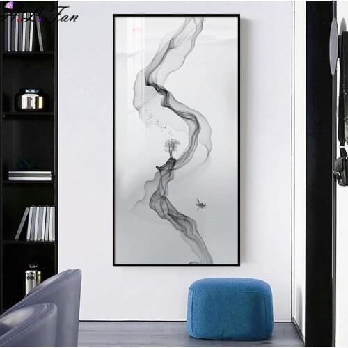 Abstract black white landscape, sun landscape canvas posters print pictures wall for living room bedroom scandinavian corridor h