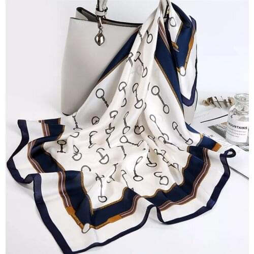 Bandana Black and White Letter Print Silk Scarf Women Square Hair Scarves Foulard Headscarf Band Neckerchief 70x70cm