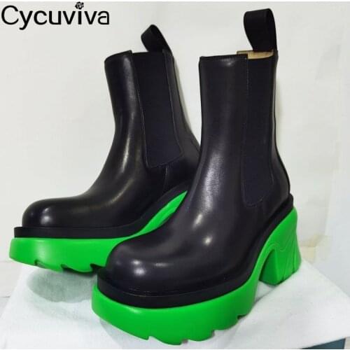 Cycuviva Platform Ankle boots for Women Chunky High Heel Chelsea Boots Ladies Rubber Boot Pink Thick Sole Designer Winter Shoes