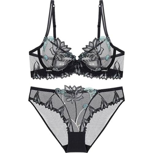 New Arrival Bra Sets for Women Lingerie Transparent Bralette Floral Steel Rims Gather Bras Sexy Lace Mesh Panties