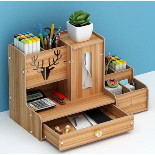 Wooden Tissue Box Walnut Storage Box With Drawer Multifunctional Pen Holder Stationery Containers Office Desk Racks Books Stand
