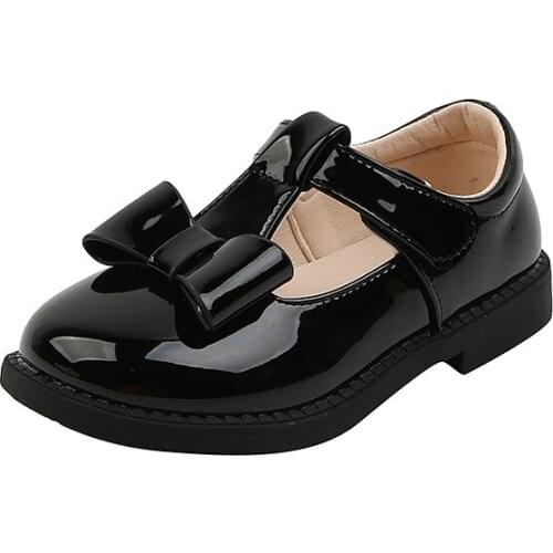 CAPSELLA Kids Elegant Butterfly-Knot Patent Leather Shoes For Children Girls T-Strap Casual Shoes Size 23-33