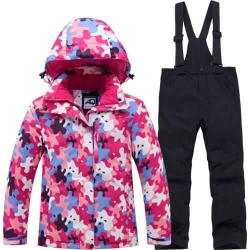 Children Snow Suit Outdoor Ski Clothing Waterproof Windproof Warm Costume Winter Snowboarding Jacket + Strap Pant Boys and Girls