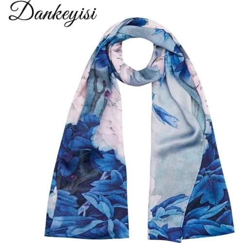 DANKEYISI Long Ladies Silk Scarf Women Shawl Pure Silk Fashion Beach Shawl Cover Ups Women Real Silk Scarves Wraps Female