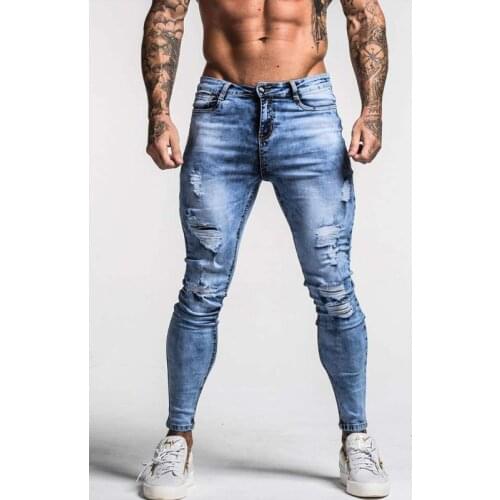 Street Style Jeans Men Pants Cotton Denim Trousers Zipper Denim Hole Wash Hip Hop Straight Work Trousers Vintage Jean Pencil Pan