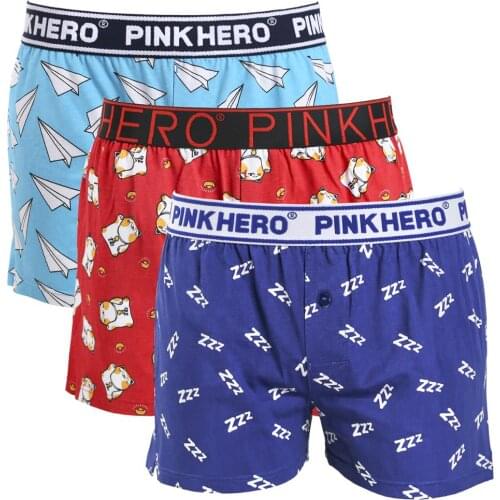 Pink Heroes Cotton Underwear High Quality Men Boxer Shorts Casual Sleep Underpants Fashion Printed Comfortable Homewear Panties
