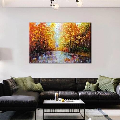 Oil Painting Landscape Scenic maple leaf forest Hand-Painted On Canvas Abstract Artwork For Wall Decoration Abstract Painting