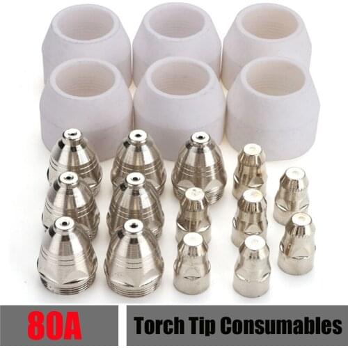 20pcs 80A Plasma Torch Consumables Kit Cutting Machine Accessories Tips Nozzle Copper Electrode Ceramic Cup Welding Torch