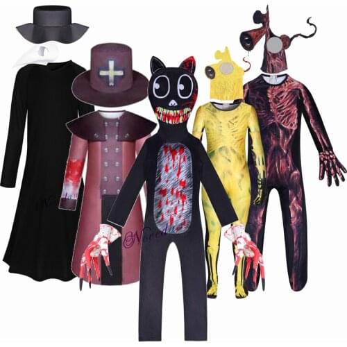 Scp Foundation Cartoon Black Cat Halloween Costume Horror Funny Steampunk Siren Head Plague Doctor Mask Cosplay Costume For Kids