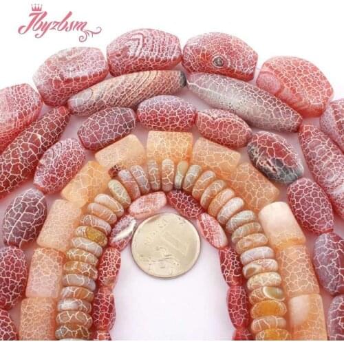 Round Oval Twist Drop Beads Frost Cracked Red Black Multicolor Agates Natural Stone for DIY Necklace Bracelet Jewelry Making 15"