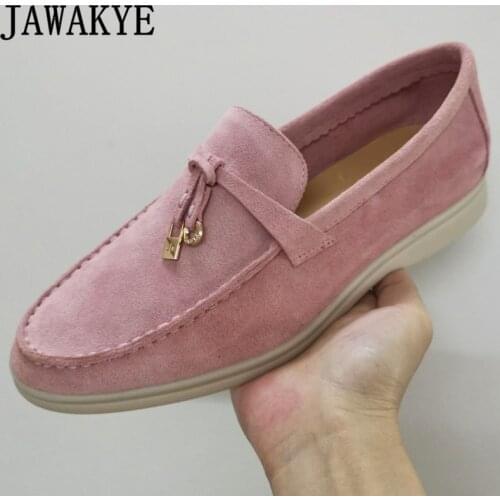 Hot Sale flat Loafers Shoes for Women Suede Leather Tassel Pendant Round Toe Slip-on Casual Brand Shoes Comfort Walk Shoes Mujer