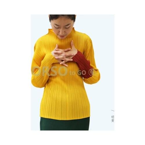 HOT SELLING Miyake fashion fold long-sleeved new patchwork stand T-shirt IN STOCK