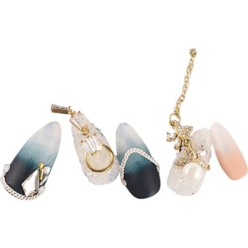 Lots 5 Nail Art Tips Beads Gem Alloy Chain Lines Shiny Nail Charms Jewelry