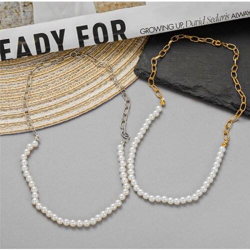 Fashion Punk Pearl Metal Chain Necklace for Women Men Girls Teens Korean Pearls Necklaces Jewelry Gift 2021 Trend New Arrival