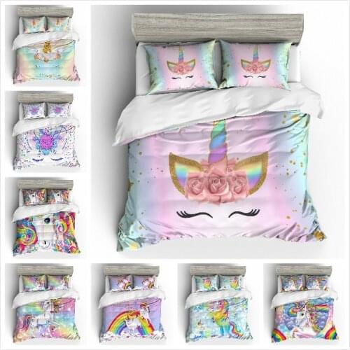 Fashion Cartoon Unicorn Bedding Set Duvet Cover Pillow Case Twin Full Queen King Super King Size Kids Bedclothes Bed Cover