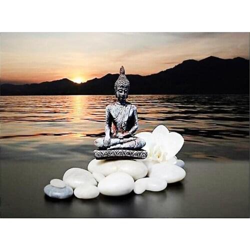 Mosaic Buddha Sunset Lake View New Arrival Diamond Painting Zen Cross Stitch Diamond Embroidery Accessories Wall StickersZP-4559