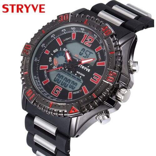 Hot Sales male wristwatches Men 3ATM Waterproof Model S8004 STRYVE relogio feminino New Designer Dual Disaplying Watch