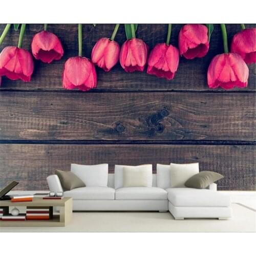 Bacal custom 3D flower wallpaper fashion modern tulips wood grain 5d wallpaper mural wall covering photo background wall decor