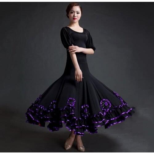 New Arrival Modern Dance Dress For Lady Purple Burgundy Green Blue Flamenco Showing Fashion Women Female Ballroom Garments Q5018