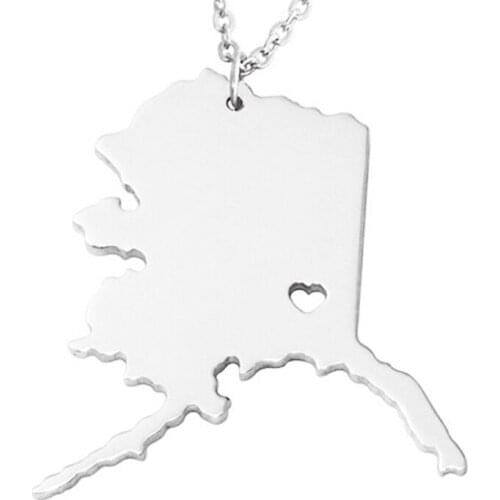 Stainless Steel Map Pendant Necklace We Love Alaska AK state charm necklace 3 colors