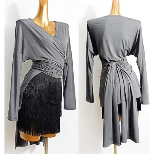 Latin Dance Dress Women New Lace Up Top Modal Long Sleeve Training Dance Wear Rumba Cha Cha Salsa Clothing Practice Tops VDB2301