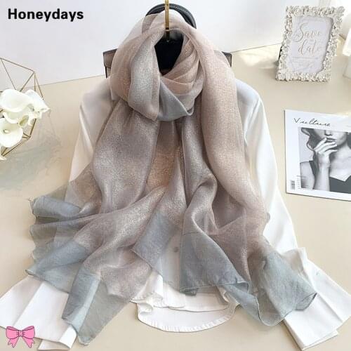 Fashion Gradient Flash Silk Scarf Luxury Wedding Shawl Top Grade Brand Wool Scarfs Office Lady Shawls Neckerchief Mothers Gift