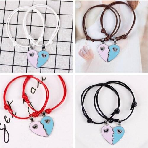 Bohemian Braided Bracelet Fashion Simple Ladies Stitching Heart Shaped Best Friend BFF Pendant Friendship Jewelry Gift 2021
