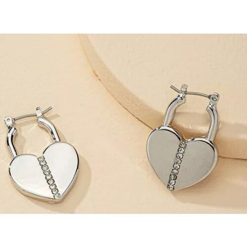 Casual Design Silver Color Hollow lock Heart Drop Earrings For Women New Fashion stud Earring Gift