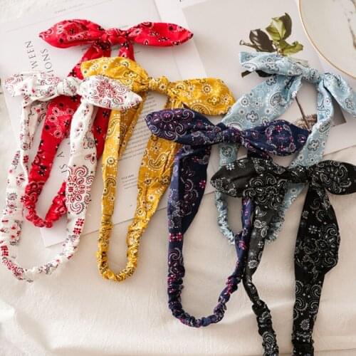 Elastic Bowknot Hair Band Turban Rabbit Ear Print Women Headband Soft Sweet Female Bandage Bandanas Hairband HairAccessories