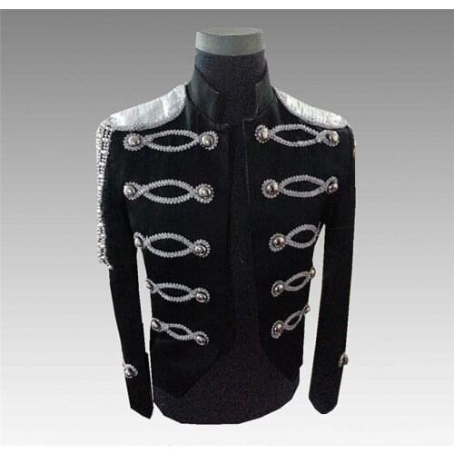 Stage Costume for Men Nightclub DJ Singer Dancer Outfit Beaded Jacket Slim Fit Coat Autumn&Winter Fashion