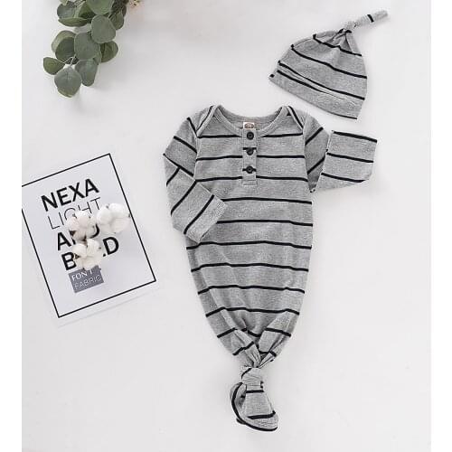 YUXIC Newborn Baby Sleeping Bag Striped Long Sleeve Infant Baby Blanket Swaddle Wrap with Headbands Hat Set Bedding Clothes