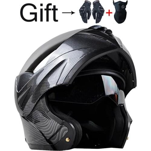 Special Offer Best Sales Safe carbon fibre Moto racing Helmets Flip Up Helmet full Face helmet Double Lenses DOT