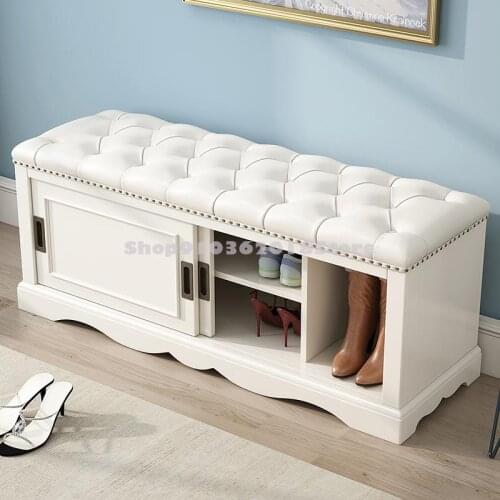 American Style Shoes Changing Stool Shoes Cabinet Solid Wood Shoes Wearing Stool Porch Of Household Door Sitting Storage Stool