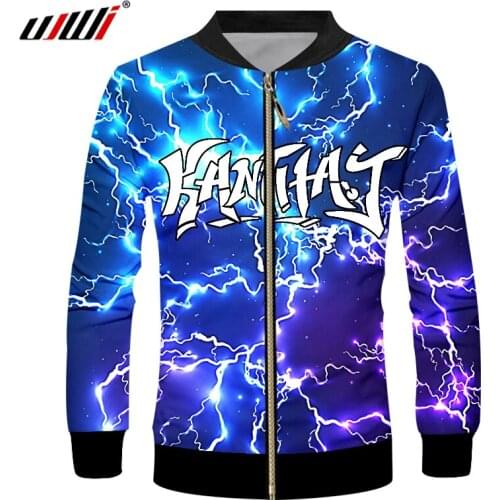 UJWI Man/women 3D Printed Graffiti Dark Lightning Zip Jacket Hip Hop Streetwear Cool Mens Spandex Casual Zipper Coat