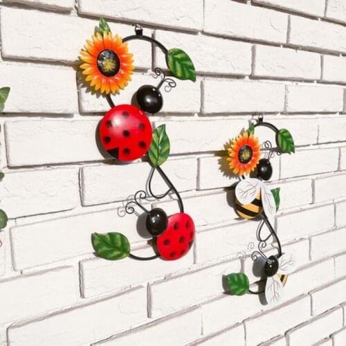 Garden Decoration Outdoor Metal Sunflower Beetle And Bee Welcome Sign Wall Decor Hanging Wall Ornament Home Garden Decoration