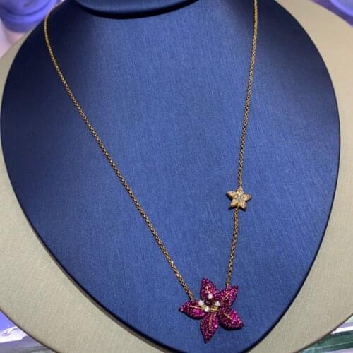 UMGODLY Fashion Necklace Gold Color Tropical Jungle Burgundy Flower Pendant Adjustable Necklace Women Fine Jewelry