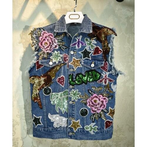 2019 Autumn women high quality sequins Denim jackets Chic women jackets coat B060