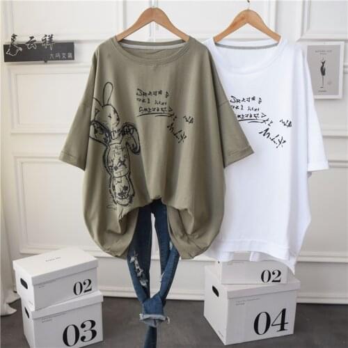 Plus Size Women Short Sleeve Cotton Oversized T Shirt 2021 New Chic Hand Painted Graphic Casual Tee Tunic Top White