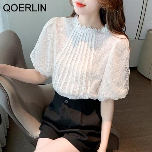 QOERLIN Formal White Chiffon Blouse Women Long Sleeve V Neck Fashion Simple Tops All Match Shirts Female Office Ladies Workwear