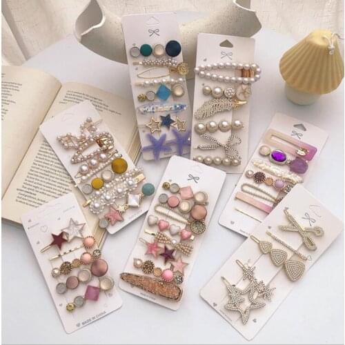 1 set pearls hairpin hair clips for Women Fashion Geometric Pearl Barrettes Hairpins Headwear Hair Accessories Girl Jewelry