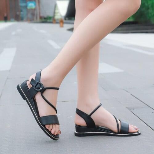 SKLFGXZY Summer New Arrival Girls Sandals Genuine Leather Fashion Wedge Womens Shoes Real Cowhide Lace Sandals Size 34-43