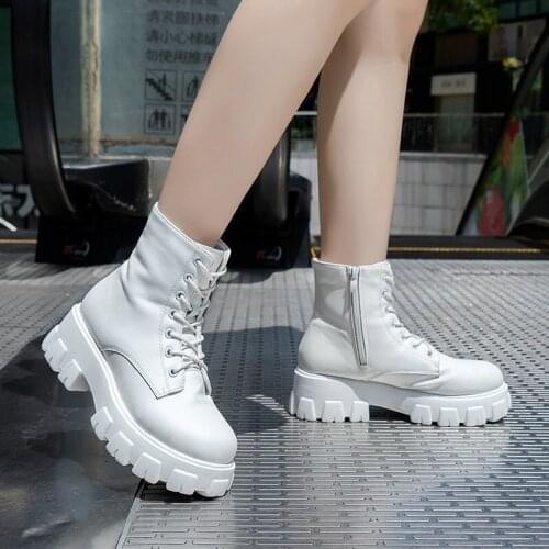 2021 new Women Ankle Boots Platform Round Toe 5cm Heel Lace Up and Zip Fashion Shoes for Woman Botas Mujer Plus Size 35-43889