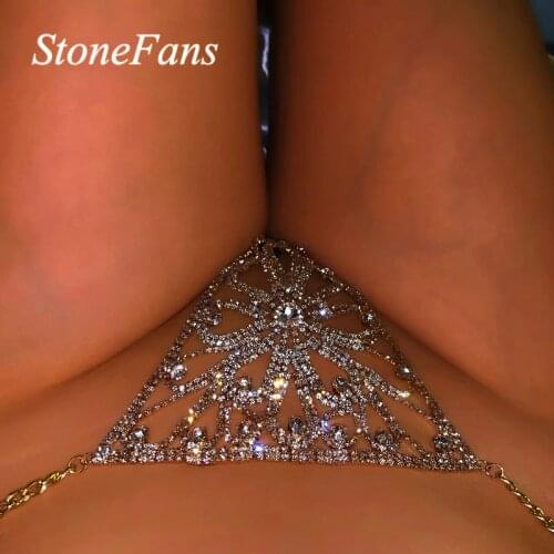 Stonefans Sexy Flower Crystal Underwear Women Panties Thong Jewelry Adjustable Rhinestones Body Chain Bikini Waist Accessories