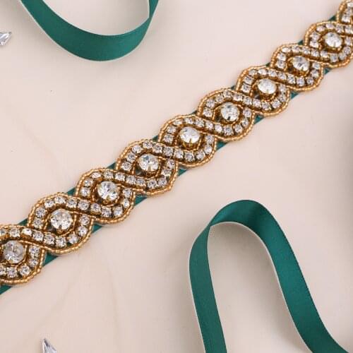 Gold Rhinestone Applique Bridal Belt Ceintures De Mariage Crystal Diamond Wedding Belt Sash For Bridal Dress Accessories