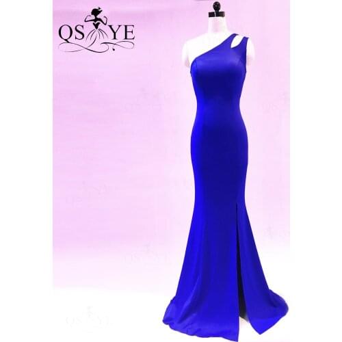 QSYYE Royal Blue Prom Dress Elastic Mermaid Evening Dress Long Unique One Shoulder Formal Party Side Split Lady Gown Bridesmaid